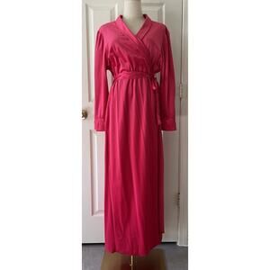 LORRAINE Women's Vintage Pink Soft Velour Satin Trim Long Belted Robe Sz Large